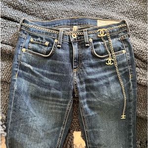 CHANEL Silver Chain with White CC Logo Belt